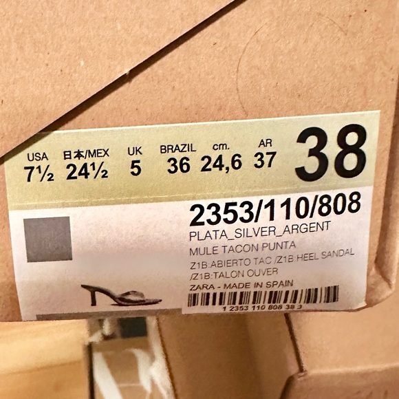 Zara heeled metallic leather slides Silver NWT - Picture 7 of 7